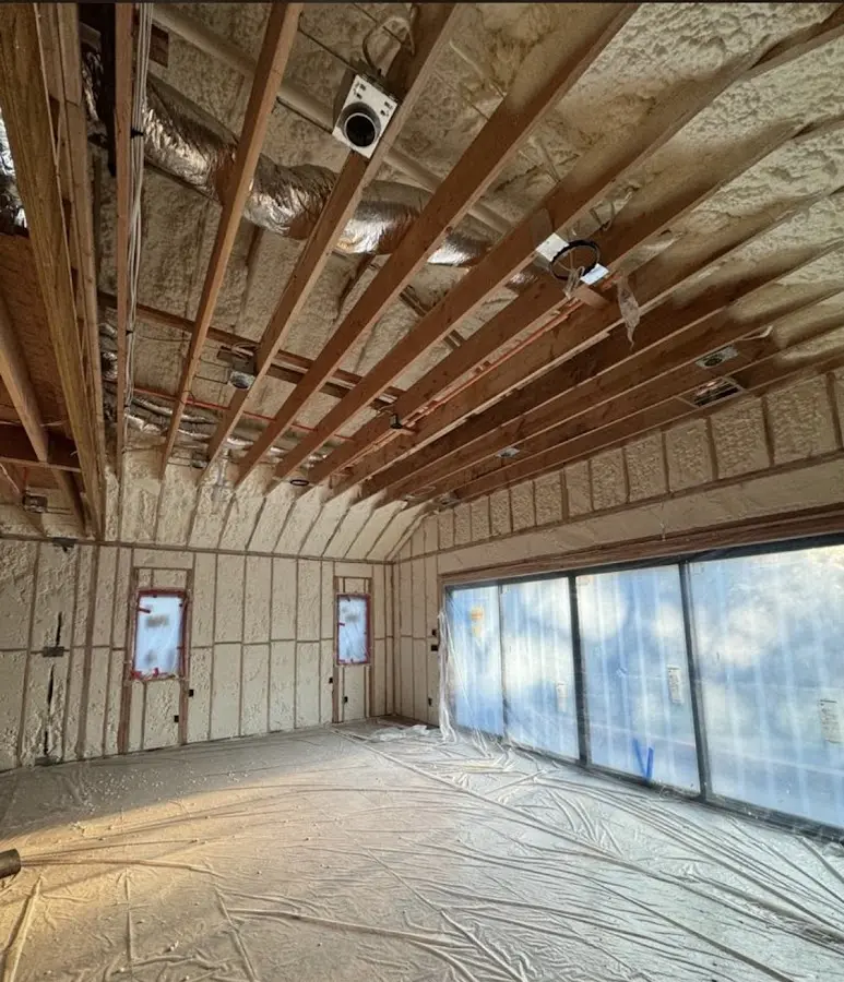 Interior walls and ceiling insulated with spray foam during new construction in Damascus